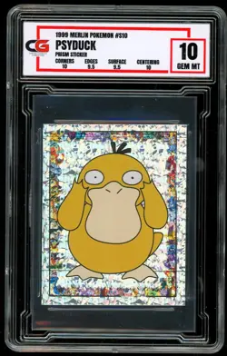 1999 Pokemon Topps Merlin #S10 SPECIAL GLITTER HOLO PRISM Sticker Psyduck CG 10 - Image 1