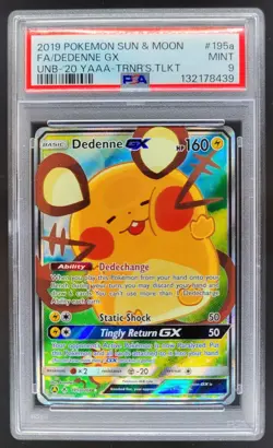 2019 Pokemon Sun & Moon Unbroken Bonds Dedenne GX Promos #195a/214 PSA 9 SO - Image 1
