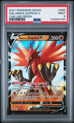 2021 POKEMON SWORD & SHIELD CHILLING REIGN #080 GALARIAN ZAPDOS V PSA 9 - Image 1