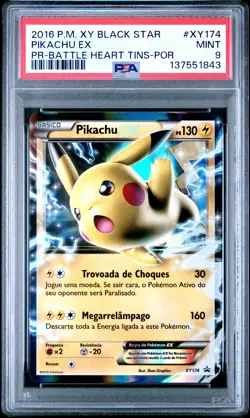 2016 POKEMON XY BLACK STAR PROMO BATTLE HEART TINS-PORTUGUESE PIKACHU EX PSA 9 - Image 1