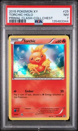 2015 POKEMON XY PRIMAL CLASH COLLECTOR CHEST #25 TORCHIC-HOLO PSA 7 - Image 1