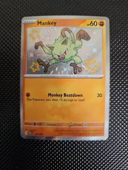 Pokemon 2024 Paldean Fates Mankey 169/91 Holo Baby Shiny Rare NM - Image 1