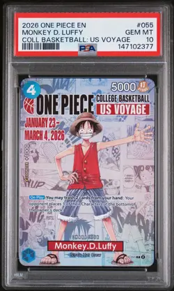2026 ONE PIECE PROMOS COLLEGE BASKETBALL : US VOYAGE MONKEY D. LUFFY PSA 10 - Image 1