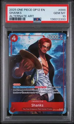 2025 ONE PIECE OP12-LEGACY OF THE MASTER ALTERNATE ART #008 SHANKS PSA 10 - Image 1