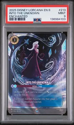 2025 DISNEY LORCANA EN 8-REIGN OF JAFAR ENCHANTED #213 INTO THE UNKNOWN PSA 9 - Image 1