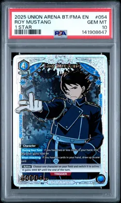 2025 UNION ARENA UE09BT/FMA FULL METAL ALCHEMIST 1 STAR #054 ROY MUSTANG PSA 10 - Image 1