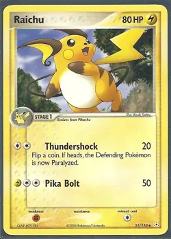 2006 POKEMON CARDS -RAICHU #51 & 2 PIKACHU #78, 79 EX HOLON PHANTOMS NM/M - Image 2