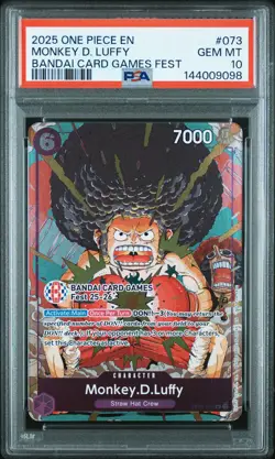 2025 ONE PIECE PROMOS BANDAI CARD GAMES FEST #073 MONKEY D. LUFFY PSA 10 - Image 1