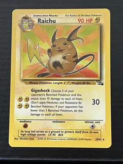 Pokemon TCG Fossil Raichu Card 29/62 Unlimited Regular Rare - Image 1