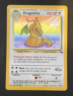 Pokemon TCG Dragonite Fossil Set Holo Rare Card 4/62 Vintage LP Condition - Image 1