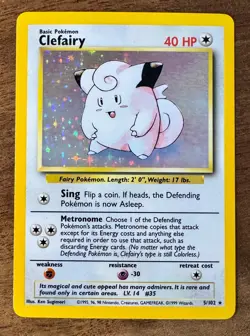 Clefairy - 5/102 - Pokemon Base Set Unlimited Holo Rare Card Vintage LP - Image 1