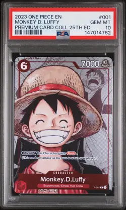 2023 ONE PIECE BANDAI PREMIUM CARD COLLECTION #001 MONKEY D. LUFFY PSA 10 - Image 1