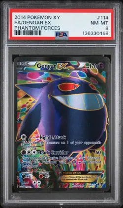 2014 POKEMON XY PHANTOM FORCES #114 FULL ART/GENGAR EX PSA 8 - Image 1