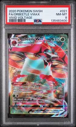 2020 POKEMON SWORD & SHIELD VIVID VOLTAGE #021 FULL ART/ORBEETLE VMAX PSA 8 - Image 1