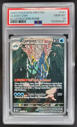 2025 Pokemon Mega Evolution Clawitzer #141/132 Illustration Rare PSA 10 SO - Image 1