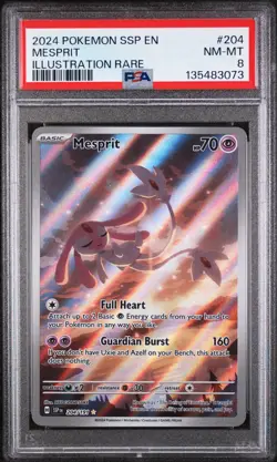 2024 POKEMON SSP EN-SURGING SPARKS ILLUSTRATION RARE #204 MESPRIT PSA 8 - Image 1