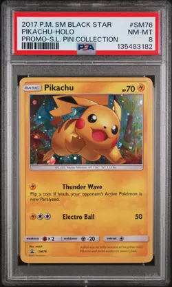 2017 POKEMON SM PROMO SHINING LEGENDS PIN COLLECTION PIKACHU-HOLO PSA 8 - Image 1