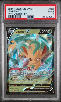 2021 POKEMON SWORD & SHIELD EVOLVING SKIES #007 LEAFEON V PSA 9 - Image 1