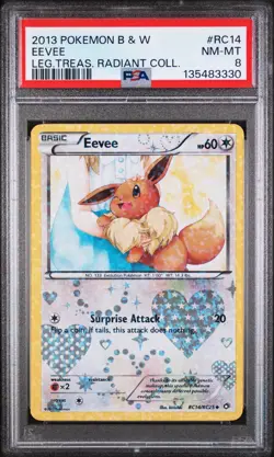 2013 POKEMON BLACK & WHITE LEGEND TREASURES RADIANT COLLECTION #RC14 EEVEE PSA 8 - Image 1