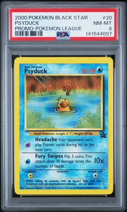 2000 POKEMON PROMO BLACK STAR POKEMON LEAGUE #20 PSYDUCK PSA 8 - Image 1