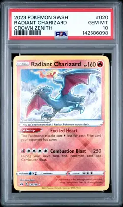 2023 POKEMON SWORD & SHIELD CROWN ZENITH #020 RADIANT CHARIZARD PSA 10 - Image 1