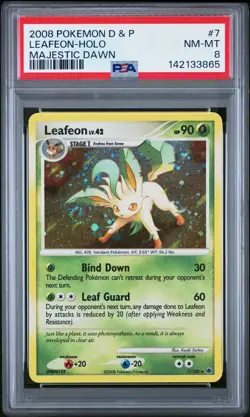 2008 POKEMON DIAMOND & PEARL MAJESTIC DAWN #7 LEAFEON-HOLO PSA 8 - Image 1