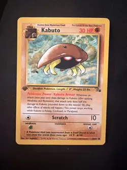 Pokemon TCG Kabuto Fossil 1st Edition Common 50/62 Vintage 1999 NM - Image 1
