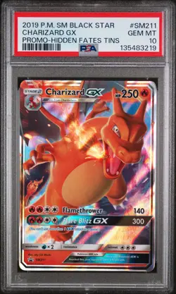 2019 POKEMON SM BLACK STAR PROMO HIDDEN FATES TINS #SM211 CHARIZARD GX PSA 10 - Image 1