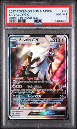 2017 POKEMON SUN & MOON CRIMSON INVASION #90 SILVALLY GX PSA 8 - Image 1