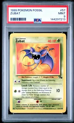 1999 POKEMON FOSSIL #57 ZUBAT PSA 9 - Image 1