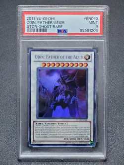 2011 Yugioh STOR-EN040 Odin, Father of the Aesir Ghost Rare Unlimited PSA 9 Mint - Image 1