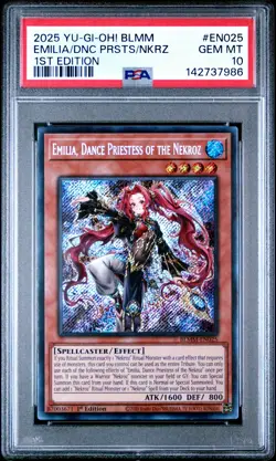 2025 YU-GI-OH! BLMM-1ST EDITION EMILIA, DANCE PRIESTESS OF THE NEKROZ PSA 10 - Image 1
