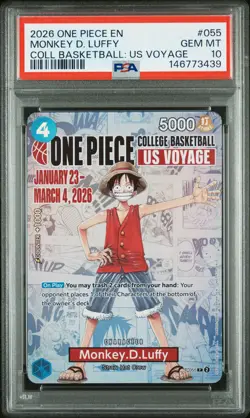 2026 ONE PIECE PROMOS COLLEGE BASKETBALL : US VOYAGE MONKEY D. LUFFY PSA 10 - Image 1