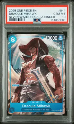 2025 ONE PIECE SEVEN WARLORDS OF THE SEA BINDER SET #044 DRACULE MIHAWK PSA 10 - Image 1