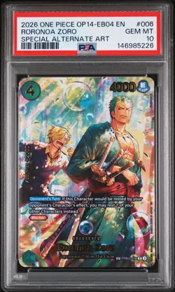 2026 ONE PIECE THE AZURE SEA'S SEVEN SPECIAL ALT ART #006 RORONOA ZORO PSA 10 - Image 1