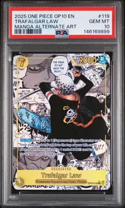 2025 ONE PIECE OP10-ROYAL BLOOD MANGA ALTERNATE ART #119 TRAFALGAR LAW PSA 10 - Image 1