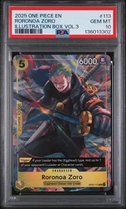 2025 ONE PIECE PROMOS ILLUSTRATION BOX VOL.3 #113 RORONOA ZORO PSA 10 - Image 1