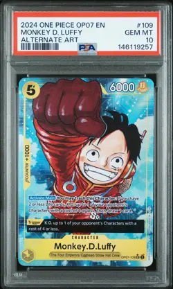 2024 ONE PIECE OP07-500 YEARS IN THE FUTURE ALTERNATE ART MONKEY D. LUFFY PSA 10 - Image 1