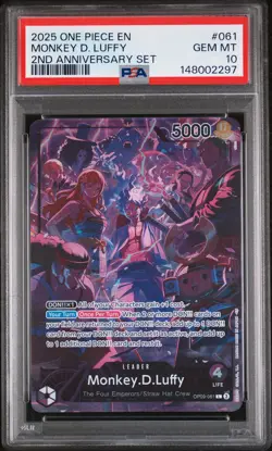 2025 ONE PIECE ENGLISH VERSION 2ND ANNIVERSARY SET #061 MONKEY D. LUFFY PSA 10 - Image 1