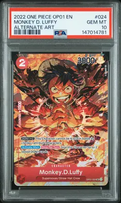 2022 ONE PIECE OP01-ROMANCE DAWN ALTERNATE ART #024 MONKEY D. LUFFY PSA 10 - Image 1