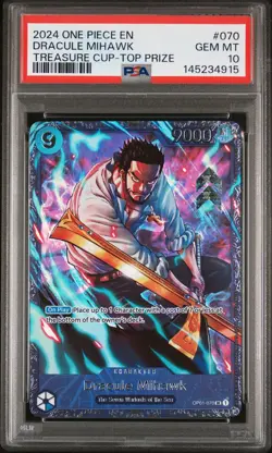 2024 ONE PIECE PROMOS TREASURE CUP-TOP PRIZE #070 DRACULE MIHAWK PSA 10 - Image 1