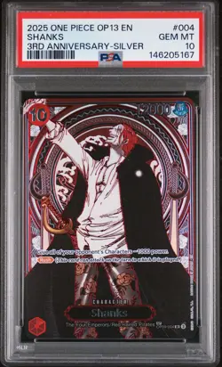 2025 ONE PIECE OP13-CARRYING ON HIS WILL 3RD ANNIV-SILVER #004 SHANKS PSA 10 - Image 1