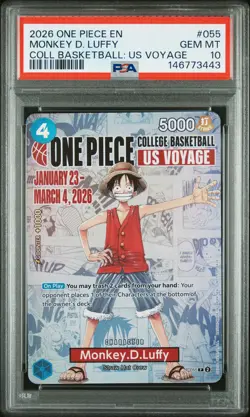 2026 ONE PIECE PROMOS COLLEGE BASKETBALL : US VOYAGE MONKEY D. LUFFY PSA 10 - Image 1