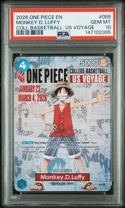 2026 ONE PIECE PROMOS COLLEGE BASKETBALL : US VOYAGE MONKEY D. LUFFY PSA 10 - Image 1