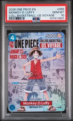2026 ONE PIECE PROMOS COLLEGE BASKETBALL : US VOYAGE #055 MONKEY D. LUFFY PSA 10 - Image 1