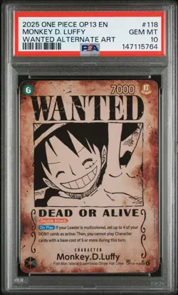 2025 ONE PIECE CARRYING ON HIS WILL WANTED ALT ART #118 MONKEY D. LUFFY PSA 10 - Image 1