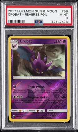 2017 POKEMON SUN & MOON #56 CROBAT-REVERSE FOIL PSA 9 - Image 1