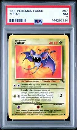 1999 POKEMON FOSSIL #57 ZUBAT PSA 7 - Image 1