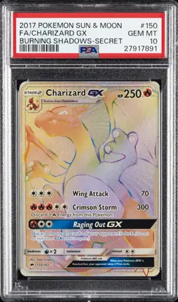 2017 POKEMON SUN & MOON BURNING SHADOWS SECRET #150 FULL ART/CHARIZARD GX PSA 10 - Image 1