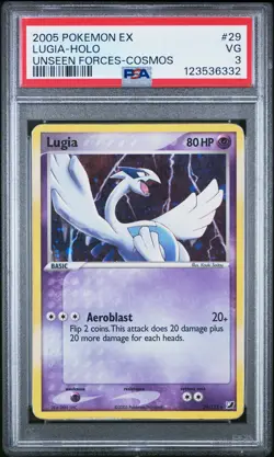 2005 POKEMON EX UNSEEN FORCES COSMOS #29 LUGIA-HOLO PSA 3 - Image 1